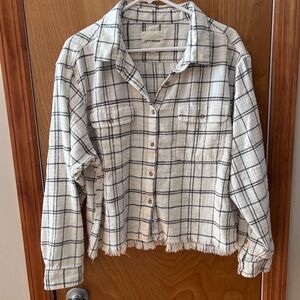 Women’s Lucky Brand Cream and Gray Plaid Button Down Shirt